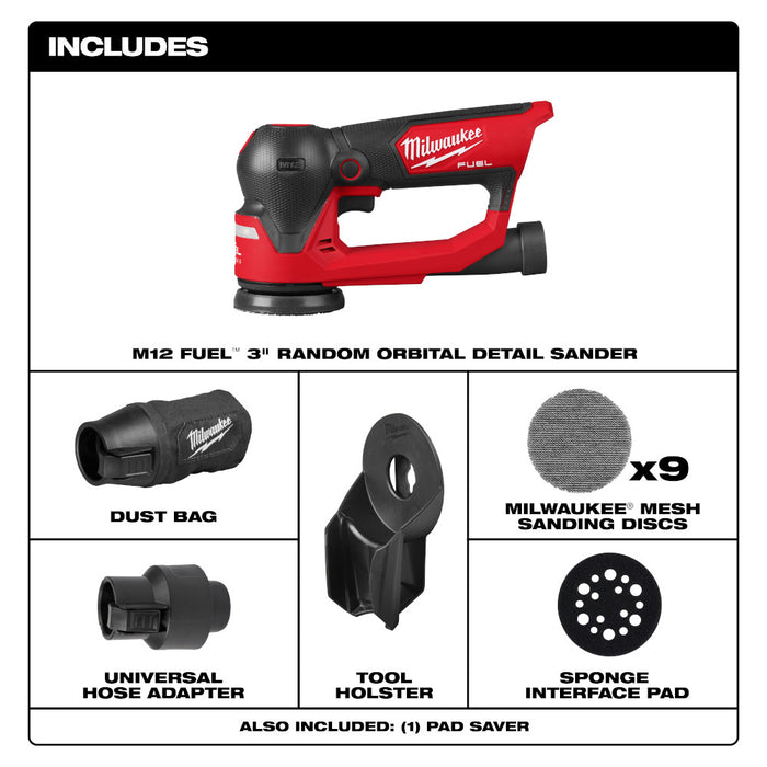 Milwaukee 2535-20 M12 FUEL 12V 3" Random Orbital Detail Sander - Bare Tool