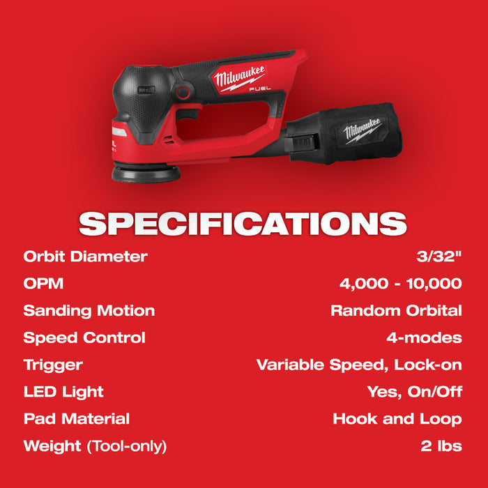 Milwaukee 2535-20 M12 FUEL 12V 3" Random Orbital Detail Sander - Bare Tool