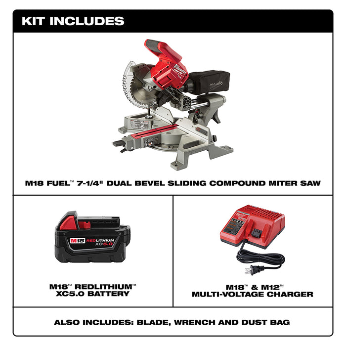 Milwaukee 2733-20 M18 FUEL 18V 7-1/4" Dual Bevel Sliding Miter Saw - Bare Tool