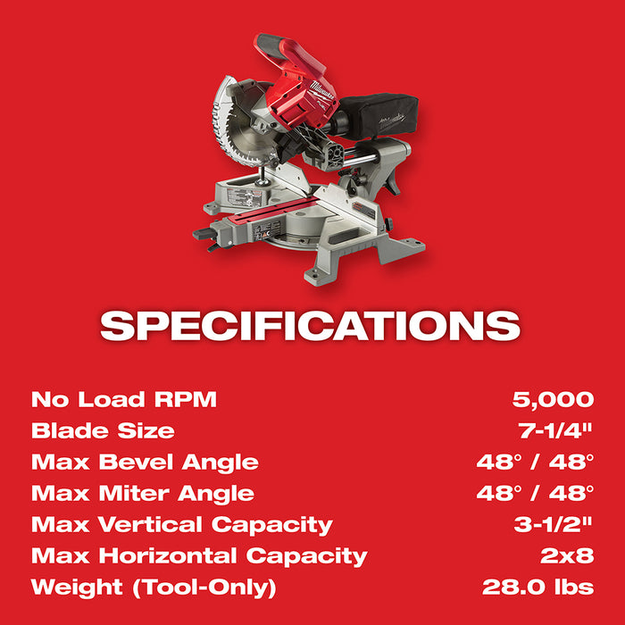 Milwaukee 2733-20 M18 FUEL 18V 7-1/4" Dual Bevel Sliding Miter Saw - Bare Tool