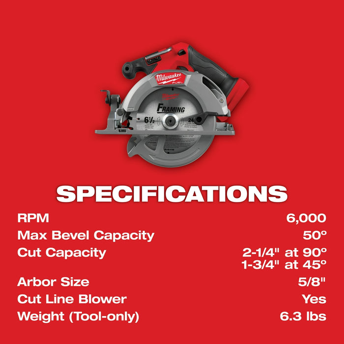 Milwaukee 2833-20 M18 FUEL 18V 6-1/2" Cordless Circular Saw - Bare Tool