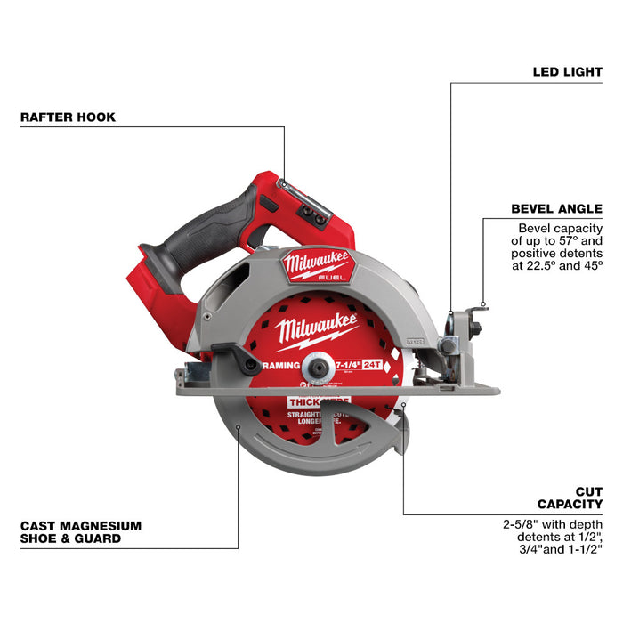 Milwaukee 2834-20 M18 FUEL 18V 7-1/4" Cordless Circular Saw - Bare Tool