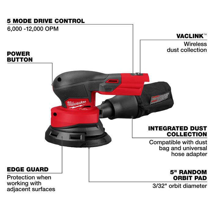 Milwaukee 2837-20 M18­ FUEL 18V 5" Random Orbital Sander - Bare Tool