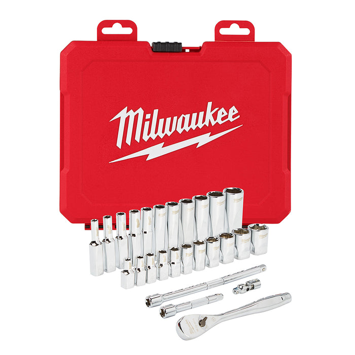 Milwaukee 48-22-9404 1/4-Inch Drive Durable SAE Ratchet and Socket Set - 26pc