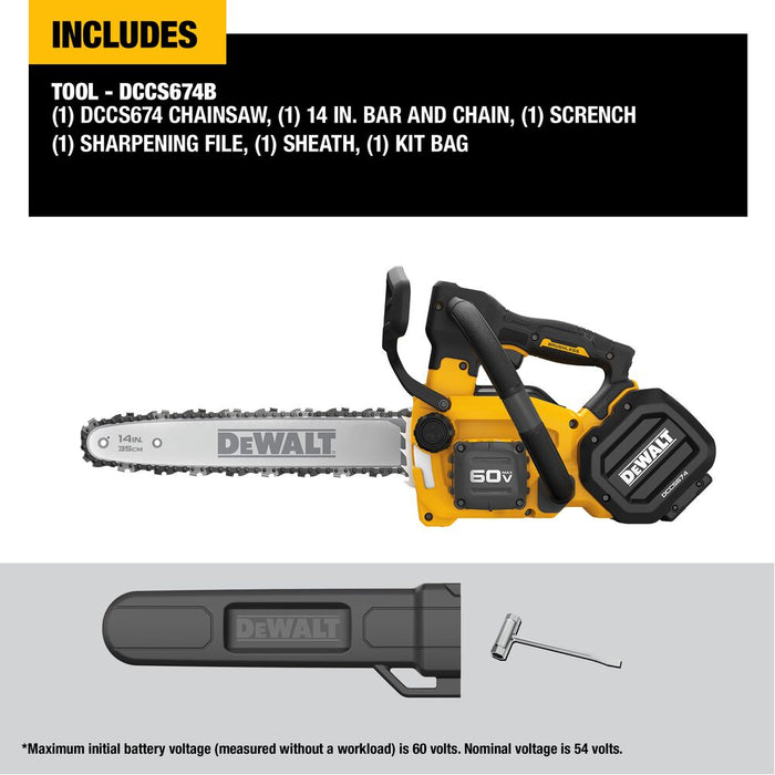 DeWALT DCCS674B 60V MAX 14" Cordless Brushless Top Handle Chainsaw - Bare Tool