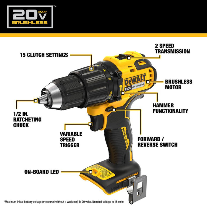 DeWALT DCD798D1 20V MAX 1/2" Brushless Cordless Li-Ion Hammer Drill Kit