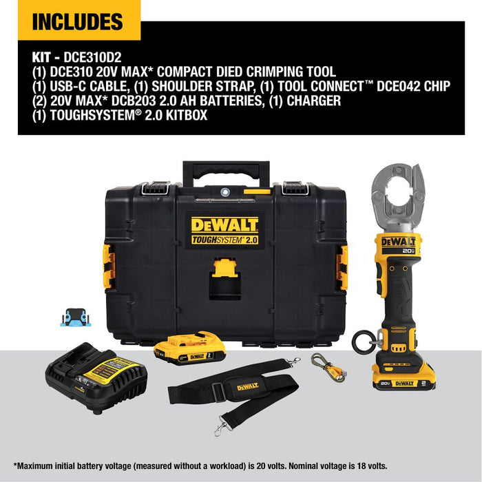 DeWALT DCE310D2 20V MAX Cordless Li-Ion Compact Died Crimping Tool Kit