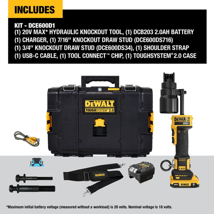 DeWALT DCE600D1 20V MAX Hydraulic Knockout Tool Kit