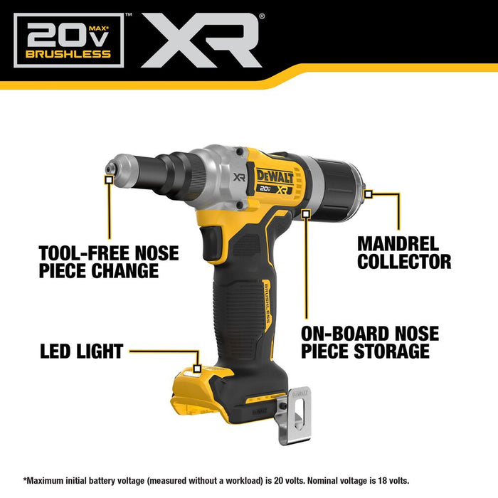 DeWALT DCF414GE2 20V MAX XR 1/4" Brushless Cordless Rivet Tool Kit