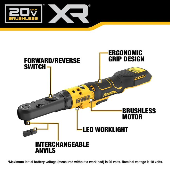 DeWALT DCF510B 20V MAX XR 3/8" - 1/2" Brushless Sealed Head Ratchet - Bare Tool