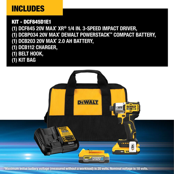 DeWALT DCF845D1E1 20V MAX XR 1/4" Impact Driver w/ POWERSTACK Kit