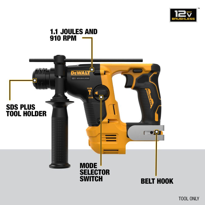 DeWALT DCH072B 12V XTREME MAX 9/16" Brushless Rotary Hammer - Bare Tool