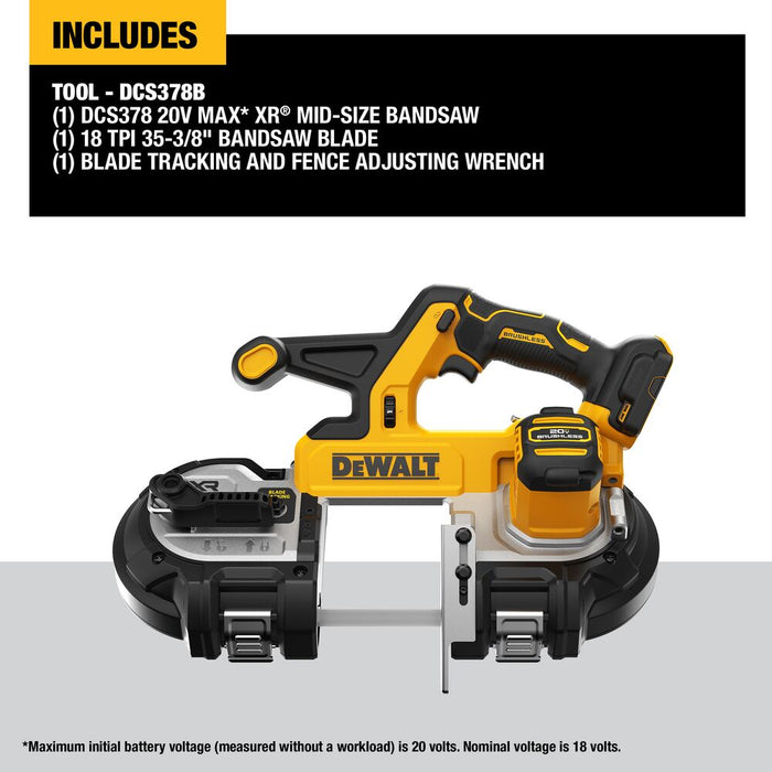 DeWALT DCS378B 20V MAX XR Brushless Cordless Mid-sized Band Saw - Bare Tool