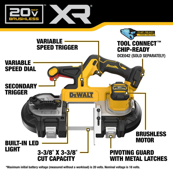 DeWALT DCS379B 20V MAX XR Brushless Mid-sized Bandsaw Double Trigger - Bare Tool