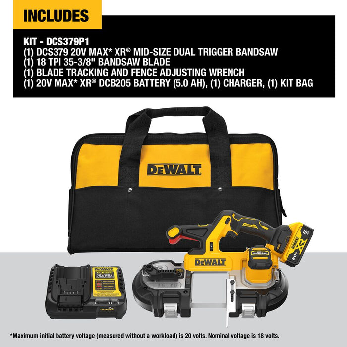 DeWALT DCS379P1 20V Max Brushless Mid-sized Band Saw Double Trigger Kit