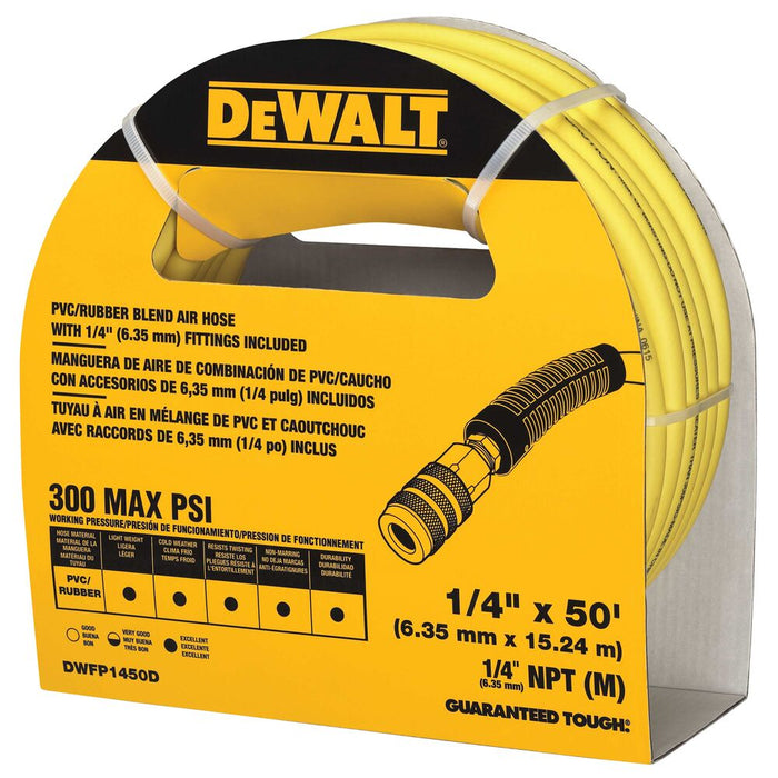 DeWALT DWFP1450D 1/4" x 50' Premium Hybrid Polymer Blend Air Hose w/ Fittings