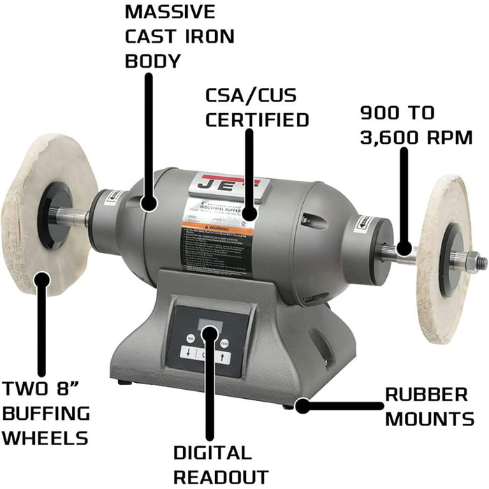 JET 578218 8" Heavy-Duty Full Casted Variable Speed Industrial Bench Buffer