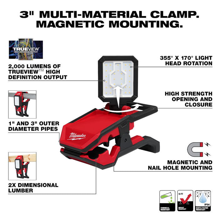 Milwaukee 2358-20 M18 18V ROVER 2000 Lumen Clamping Flood Light - Bare Tool