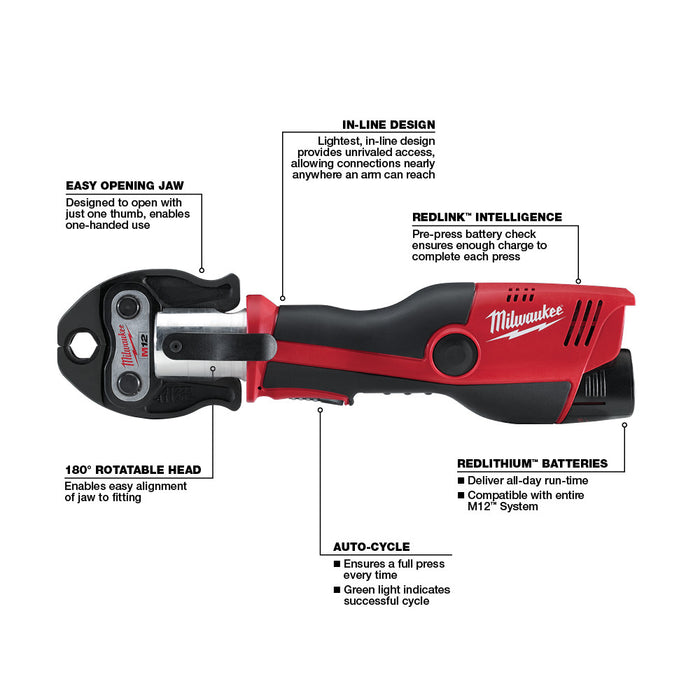 Milwaukee 2473 82 M12 12V Force Logic Press Tool Kit Reconditioned