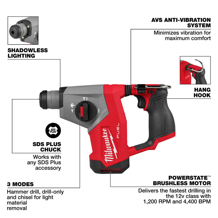 Milwaukee 2508-20 M12 FUEL 12V 5/8" SDS Plus Rotary Hammer Drill - Bare Tool