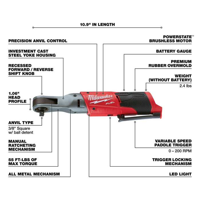 Milwaukee 2557-80 M12 FUEL 12V Fuel 3/8 In Ratchet Bare Tool - Reconditioned