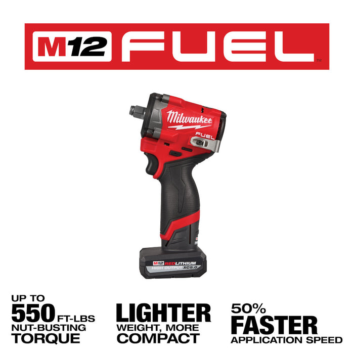 Milwaukee 2563-22 M12 FUEL 12V 1/2" Corddles Stubby Impact Wrench Kit