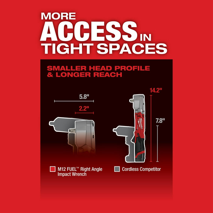 Milwaukee 2564-80 M12 FUEL 12V 3/8" Cordless Right Angle Impact Wrench - Recon