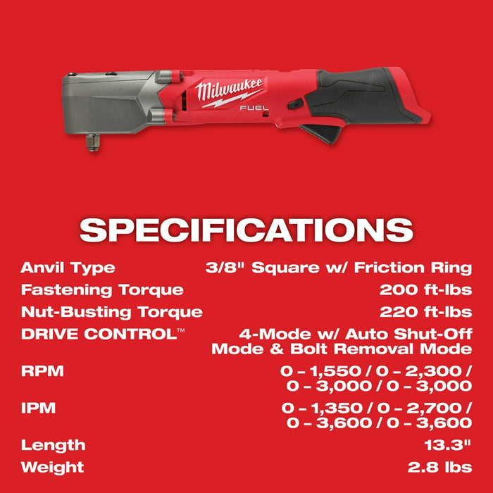 Milwaukee 2564-80 M12 FUEL 12V 3/8" Cordless Right Angle Impact Wrench - Recon