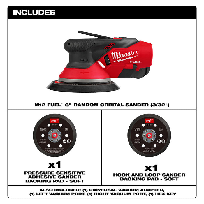 Milwaukee 2584-20 M12 FUEL 12V 6" Random Orbital Sander (3/32 Inch)