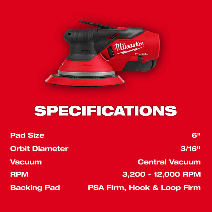 Milwaukee 2585-20 M12 FUEL 12V 6" Random Orbital Sander (3/16") - Bare Tool