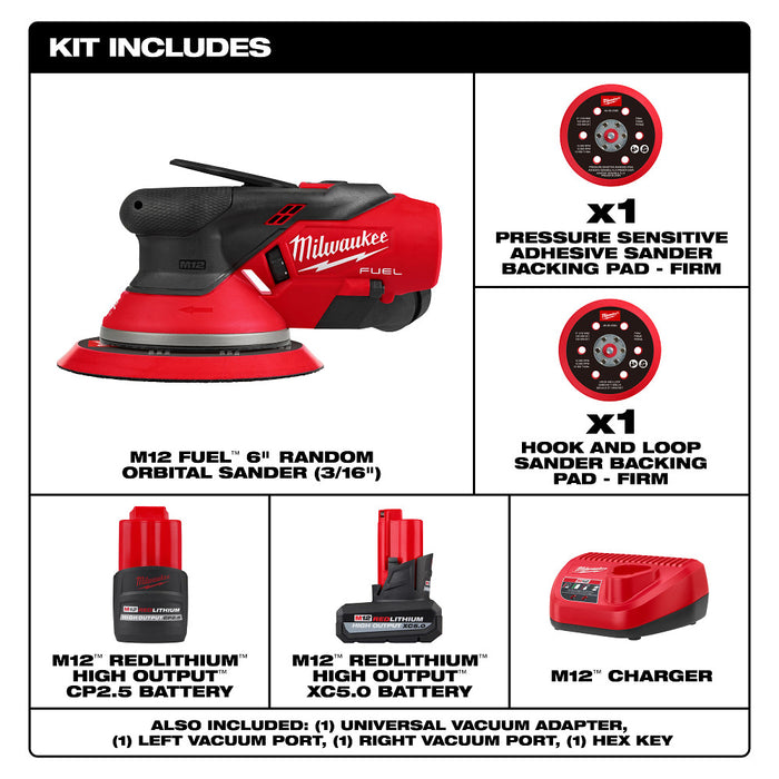 Milwaukee 2585-22CX M12 FUEL 12V 6" Random Orbital Sander Kit (3/16")