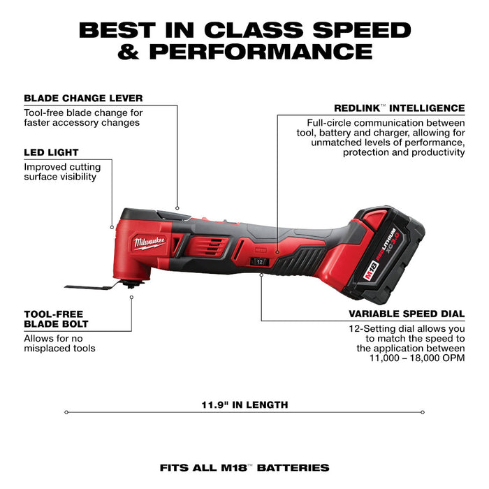 Milwaukee 2626-21C M18 18V Cordless Lithium-Ion Multi-Tool Kit