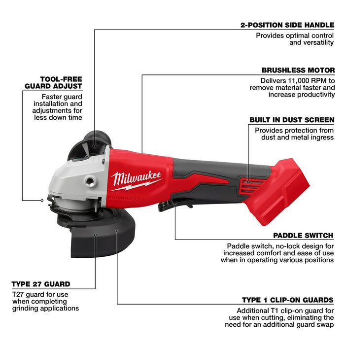 Milwaukee 2696-24B M18 18V 4 Tool Cordless Combo Kit w/ Cirular Saw and Grinder