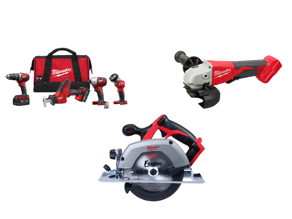 Milwaukee 2695-24C M18 18V 4 Tool Cordless Combo Kit w/ Circular Saw and Grinder