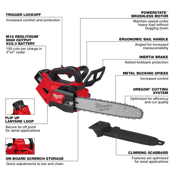 Milwaukee 2826-21TCC M18 FUEL 18V 14" Top Handle Chainsaw w/ Case, Extra Chain