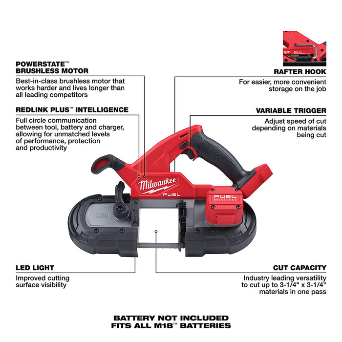 Milwaukee 2829-80 M18 FUEL 18V Compact Cordless Band Saw - Recon