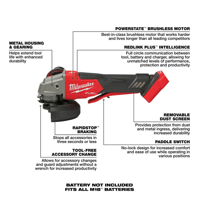 Milwaukee 2888-20 M18 FUEL 18V 4-1/2" / 5" Cordless Paddle Grinder - Bare Tool