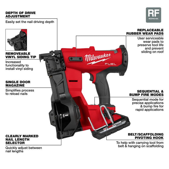 Milwaukee 2909-21 M18 FUEL 18V Cordless Li-Ion Coil Roofing Nailer Kit