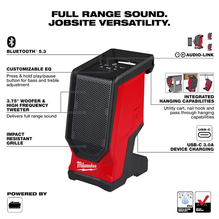 Milwaukee 2954-20 M18 18V Cordless Li-Ion Bluetooth Jobsite Speaker - Bare Tool