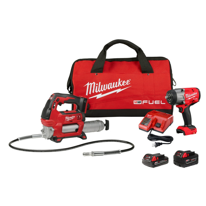 Milwaukee 2967-22GG M18 FUEL 18V 1/2" HTIW Friction Ring & Grease Gun Combo Kit