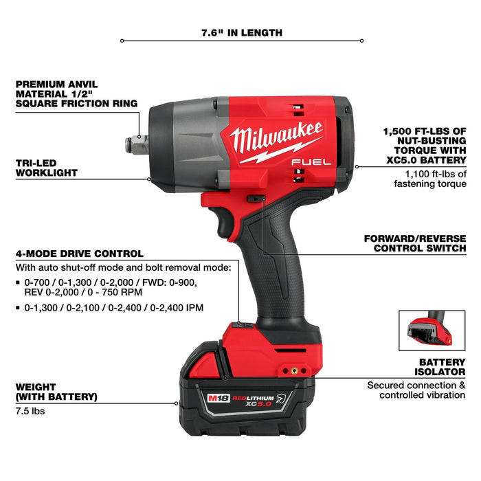 Milwaukee 2967-22GG M18 FUEL 18V 1/2" HTIW Friction Ring & Grease Gun Combo Kit