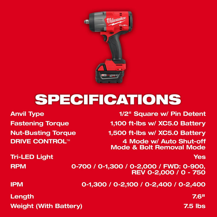 Milwaukee 2967-22GG M18 FUEL 18V 1/2" HTIW Friction Ring & Grease Gun Combo Kit