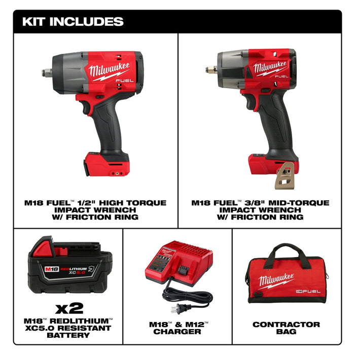 Milwaukee 3010-22 M18 FUEL 18V 1/2" HTIW - 3/8" MTIW Automotive Combo Kit