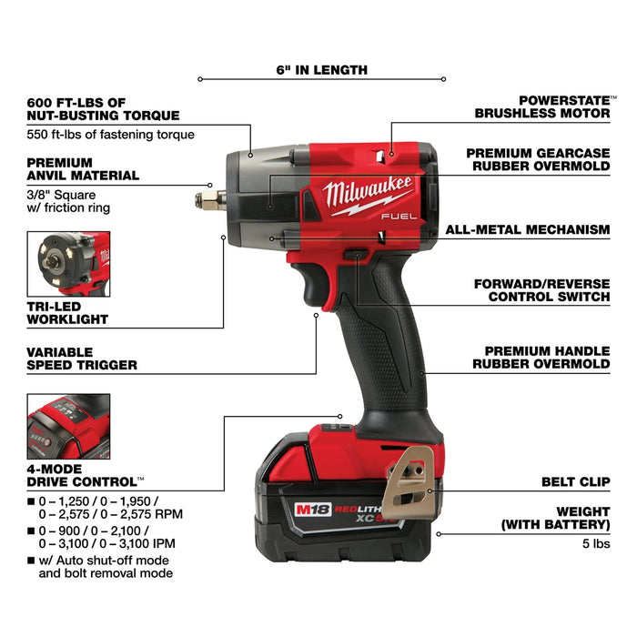 Milwaukee 3010-22 M18 FUEL 18V 1/2" HTIW - 3/8" MTIW Automotive Combo Kit