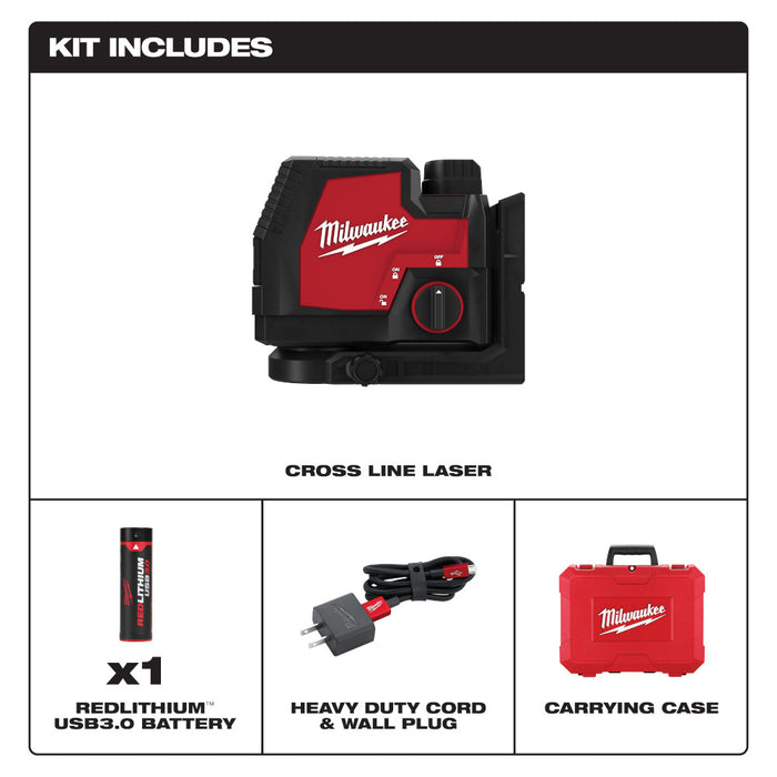 Milwaukee 3521-21 REDLITHIUM USB Rechargeable Cordless Green Cross Line Laser