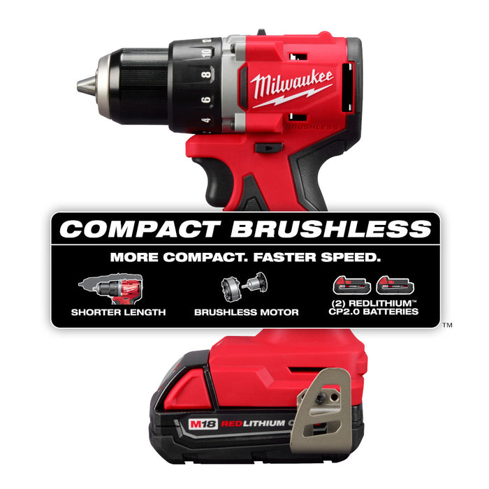 Milwaukee 3601-22CT M18 18V 1/2" Compact Brushless Drill/Driver Kit