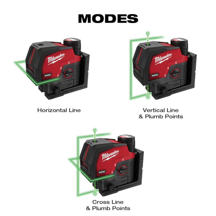 Milwaukee 3622-20 M12 12V Cordless Green Cross Line w/ Plumb Points Laser Level