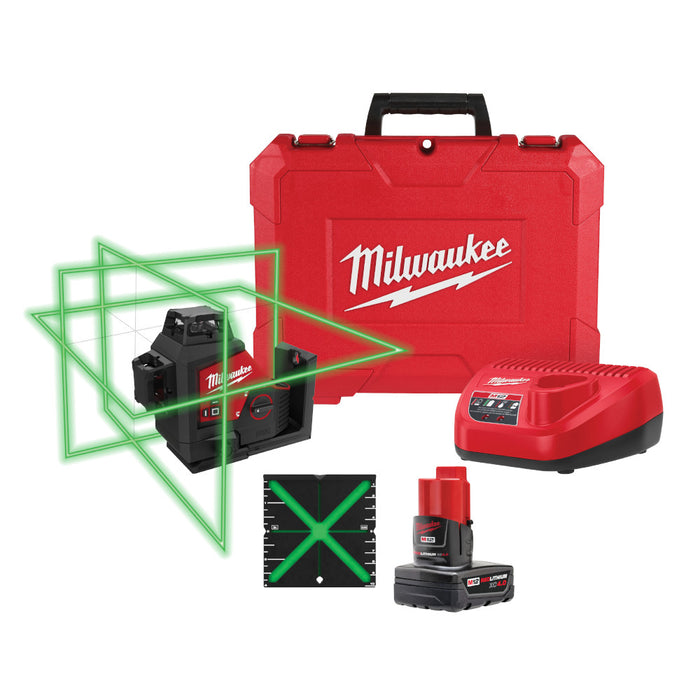 Milwaukee 3632-21 M12 12V Lithium-Ion Cordless Green 3-Plane Laser Level Kit