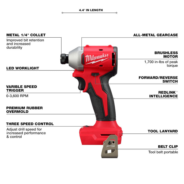 Milwaukee 3693-22CX M18 18V 2 Compact Brushless Cordless Tool Combo Kit