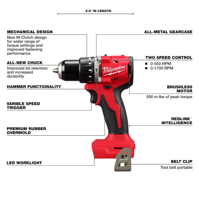 Milwaukee 3693-22CX M18 18V 2 Compact Brushless Cordless Tool Combo Kit